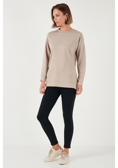 Lela Streç Oversize Fit Bisiklet Yaka Modal Kumaş Bayan Sweat 5865877 Taş