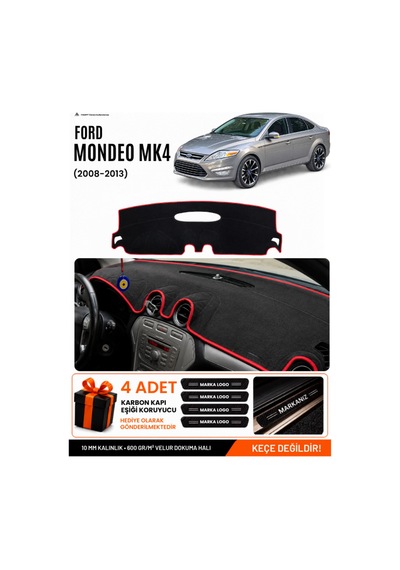 Ford Mondeo Mk4 2008-2014 Uyumlu Torpido Örtüsü, Torpido Kılıfı - Siyah Kırmızı