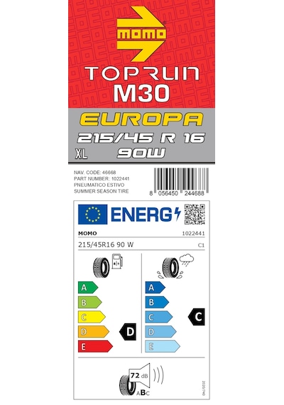 Momo 215/45 R16 90W XL M30 Toprun Yaz Lastiği 2023