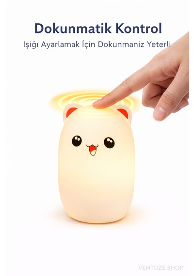 Dream Series Dokunmatik Ayıcık Gece Lambası Yumuşak Silikon, Şarjlı Renkli Led Çocuk Uyku Arkadaşı