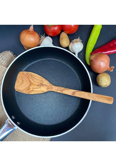 Zeytin Ağacı El Yapımı 12 İnç Spatula. Kızartma, Çevirme Ve Karıştırma İçin Doğal, Kavisli Spat