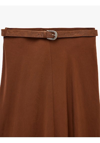 Koton Standart Bel Midi Kemerli Kloş Etek Kahverengi 6sak70208pw Kahve
