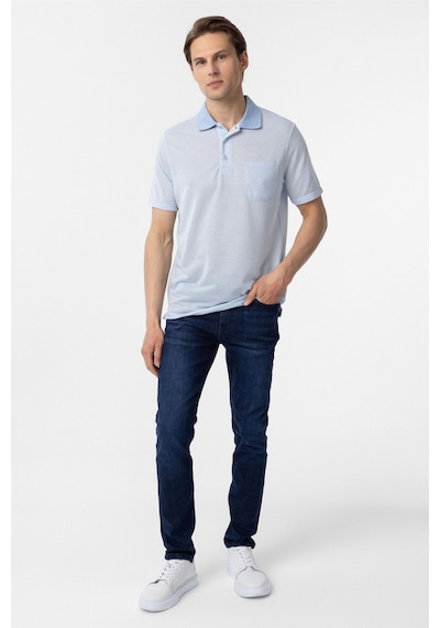 Süvari Mavi Regular Armürlü Polo Yaka Tişört-37354 Mavi