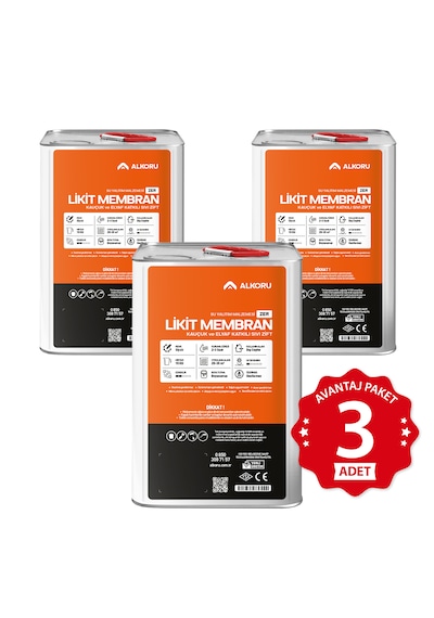 Alkoru 3 Adet 15 Kg Zer Sıvı Zift Likit Membran Kauçuk Ve Elyaf Katkılı Sıvı Su Yalıtım Malzemesi Avantaj Paket