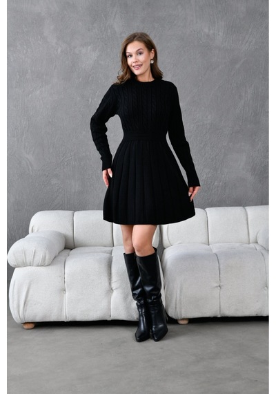 Flex Fashıon Saç Örgülü Trend Popüler Triko Mini Elbise Siyah - 662242424 Siyah - 662242424 Siyah