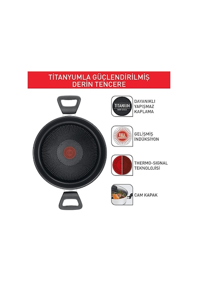 Tefal Titanium 3X Force 24 CM Kapaklı Kısa Tencere