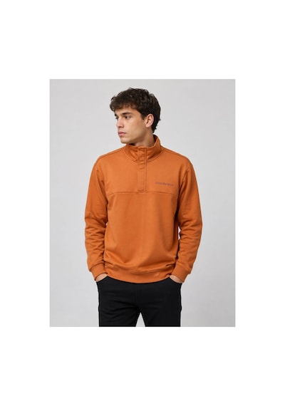 Neco Giyim Erkek Dik Yaka Fermuarlı Günlük Spor Sweatshirt Turuncu Turuncu