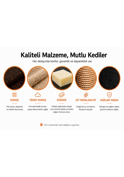 Zen Modern Kedi Evi Tırmalama Direkli Konforlu Kedi Yuvası