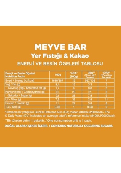 Fellas Meyve Bar, Yer Fıstığı Ve Kakaolu, 35gr X 12 Adet