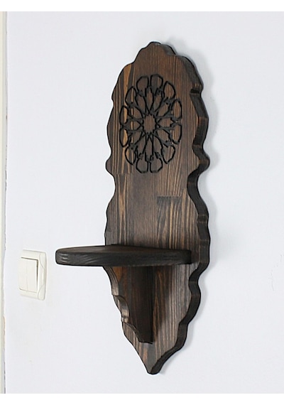 Ahşap Oymalı Kavukluk Lambalık Raf 50x22x16 Cm. Siyah