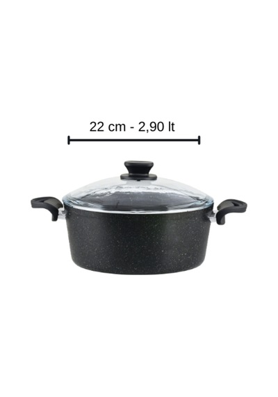 Diez 22 cm Granit Derin Tencere Siyah Cam Kapaklı Yapışmaz