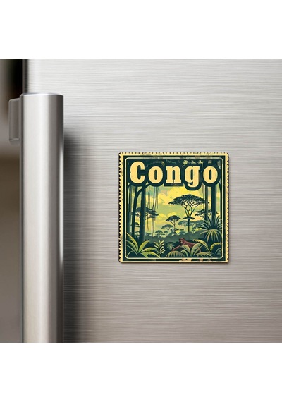 Kongo Congo - Posta Pulu Temalı Ülke - Baskılı Buzdolap Magneti Kare - 9x9 Cm