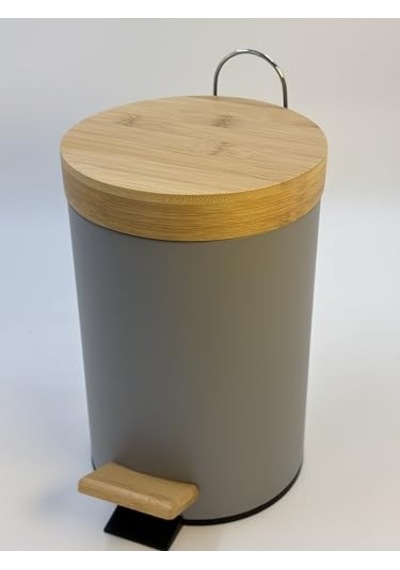 Ayrex Orret Home Bambu Kapaklı Metal Çöp Kovası Hidrolik Sistemli Yavaş Kapanma Özellikli, Pedallı, Banyo Ve Diğer