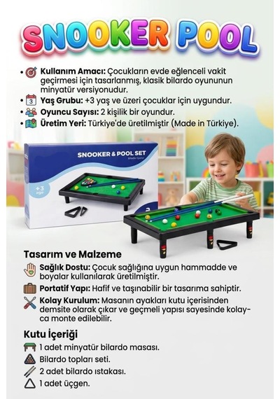 12 Toplu 2 Istakalı Taşınabilir 47,5cm Eğitici Bilardo Ve Masası Eğitici Spor Oyuncağı