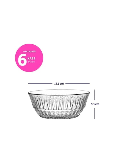 Lav Alinda Cam Çorba Kasesi 6'lı Küçük Boy 345 ml (Salata/Tatlı/Kahvaltı/Çerez Kasesi)