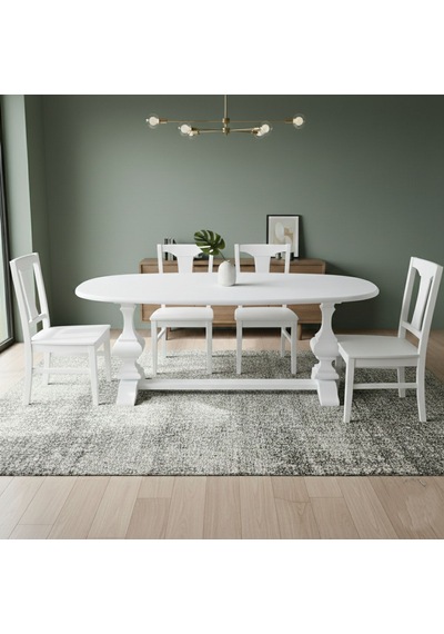 Orleans Fransız Still Oval Ahşap Yemek Masası 90x180 Beyaz