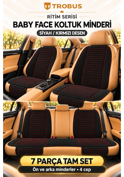Trobus Ritim Kia Rıo 2012-2015 Baby Face 7'li Koltuk Minderi Siyah Kırmızı Desen