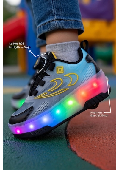 Pepino Erkek Çocuk Şarj Edilebilir 16 Mod Rgb Led Işıklı Tekerlekli Paten Ayakkabı Bas-çek Butonlu Siyah - Mavi Siyah - Mavi Pepino Erkek Çocuk Şarj Edilebilir 16 Mod Rgb Led Işıklı Tekerlekli Paten Ayakkabı Bas-çek Butonlu Siyah - Mavi Siyah - Mavi