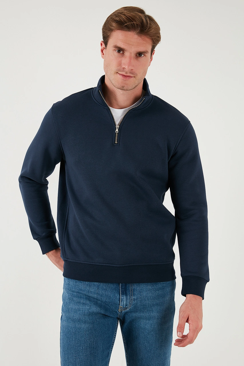 Buratti Pamuklu Regular Fit Dik Yaka 2'Li Paket Erkek Sweat 59052592S2 Koyu Lacivert-Petrol