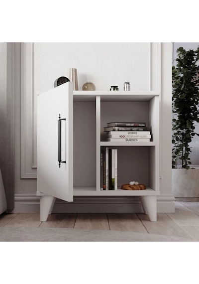 Reyo Home Enda Kommen Tek Kapaklı 2 Açık Bölmeli Komodin Beyaz