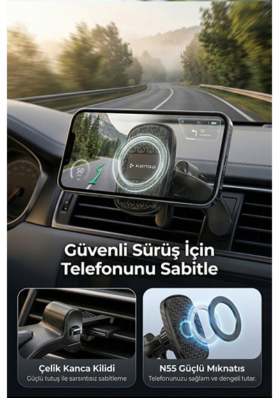 Havalandırma Tipi Kancalı Mıknatıslı Araç İçi Telefon Tutucu - 360 Derece Döner Başlıklı Sarsıntı Önleyici 1