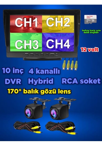 10 İnç Dvr Ekran 2 Adet 170'' Balık Gözü Lens Geniş Açı Kamera
