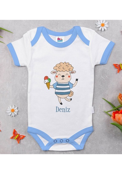 Bitmeyenkartus Bk Kids Kişiye Özel Mavi Bebek Body Zıbın - Model 154 Çok Renkli