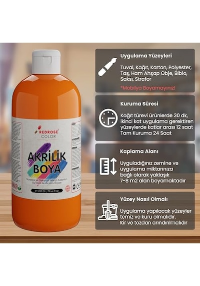 Turuncu Akrilik Boya 500 Gr 0,15 L