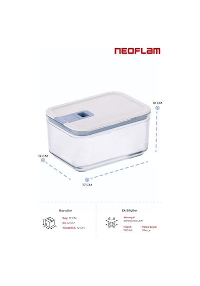 Neoflam Perfect Seal Derin Cam Saklama Kabı 1100 Ml Bej