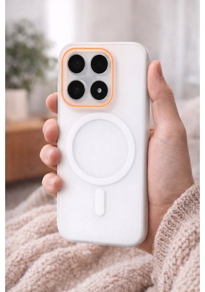 Mi 17 Uyumlu Magsafe Wireless Şarj Özellikli Mat Sert Arka Kapak Kılıf Beyaz