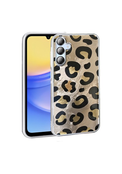 Samsung Uyumlu Galaxy A15 Kılıf Desenli Zore Mep Kapak Gold Leopar