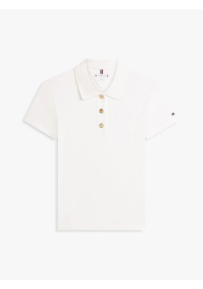 Gold Button Slım Ss Polo Kadın Beyaz T-shirt - Ww0ww49252