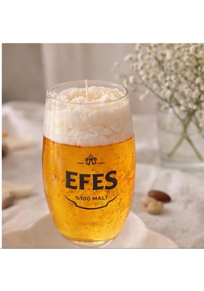 El Yapımı Doğal Soya Mum-bira Görünümlü-dekoratif- Ev Dekorasyon-hediyelik Sarı - Beyaz