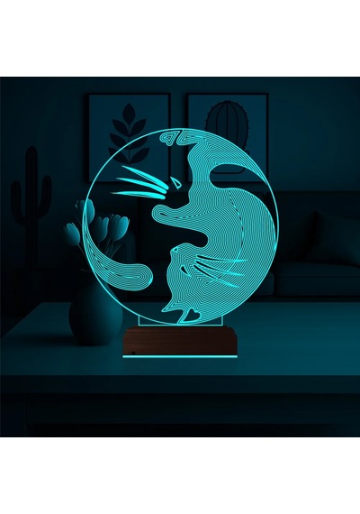 Luvivia Kedi Ying Yang Denge 3d Lamba - Masa Gece Lambası Şeffaf