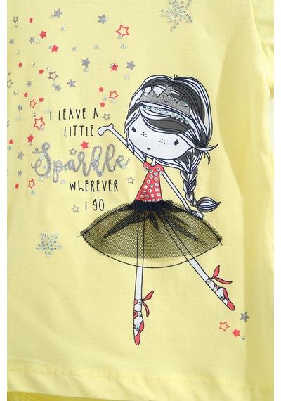 Toontoy Kids Toontoy Kız Çocuk 2'li Takım Baskılı Bisiklet Yaka T-shirt & Beli Lastikli Kapri Şort Açık Sarı Toontoy Kids Toontoy Kız Çocuk 2'li Takım Baskılı Bisiklet Yaka T-shirt & Beli Lastikli Kapri Şort Açık Sarı