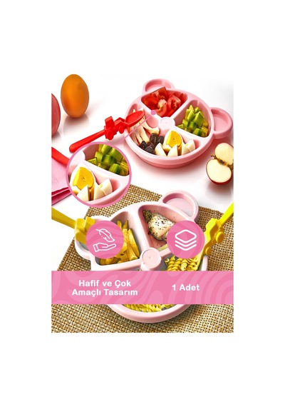 Mithra Life 3 Bölmeli Pembe Bebek Çocuk Yemek Mama Tabağı Mıt1114 Pembe