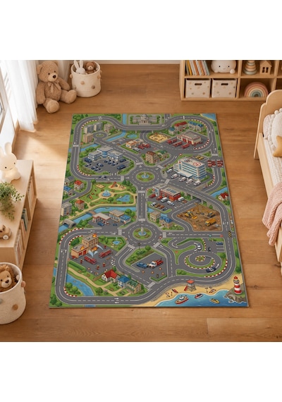 Kartela Halı Eğlence Şehri Kaymaz Taban Çocuk Oyun Halısı - 200 x 300 CM