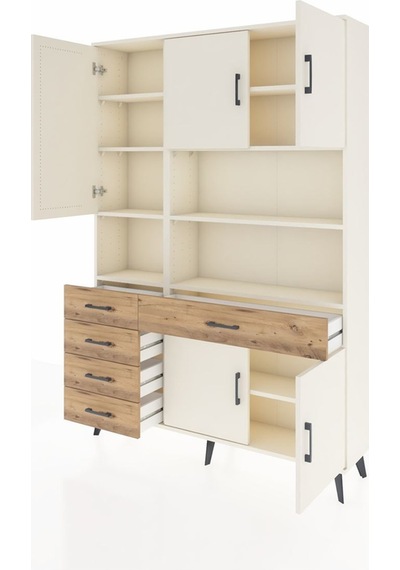 Arges Dolap 9 Raflı 5 Çekmeceli 5 Kapaklı 132x30x195 Aytaşı-aytaşı/çam Aytası/atlas Çam