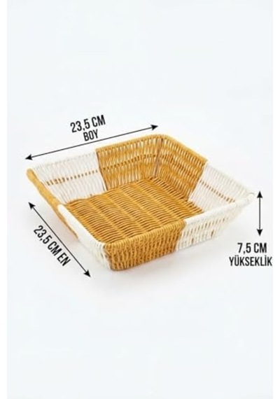 Kare Çift Renkli Plastik Rattan Sepet, Çok Amaçlı Banyo Ve Mutfak Düzenleyici, Yıkanabilir Organizer, 23.5x23.5x7.5 Cm 000 Açık Krem