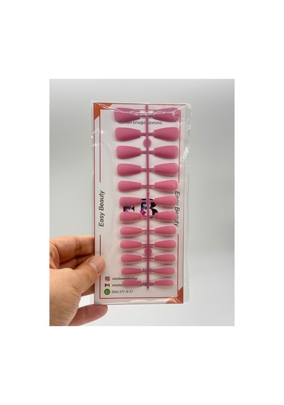 24 Adet Renkli Orta Uzun Küt Takma Tırnak 1135 Pembe