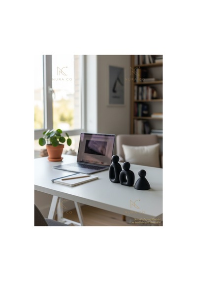 3'lü Aile Biblosu Mat Siyah Oval Figür Seti Soyut Heykel Modern Minimalist Dekoratif Ev Hediyes 05