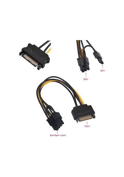 Sata To 6+2 Pin 8 Pin Ekran Kartı Power Çevirici Kablo Bakır 20Cm
