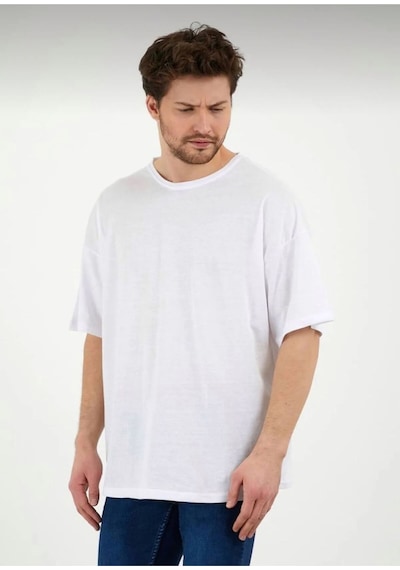 Erkek Oversize Pamuklu Bisiklet Yaka Kısa Kollu T-shirt BEYAZ