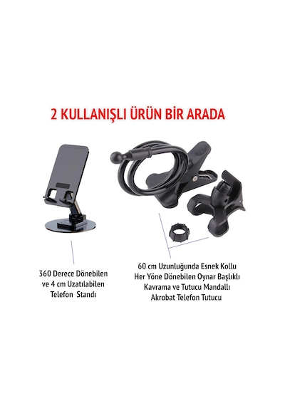 Upway Katlanabilir Masaüstü Telefon Standı Ve Esnek Kollu Mandallı Akrobat Telefon Tutucu