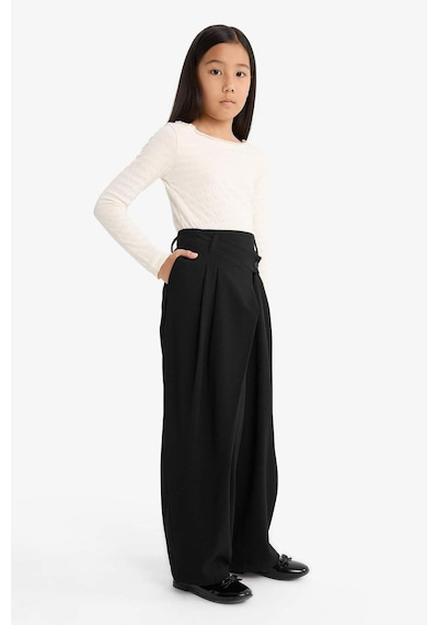 Defacto Kız Çocuk Baggy Fit Geniş Bol Paça Gabardin Pantolon G1622a825aubk59 Siyah