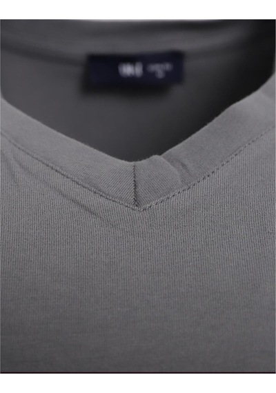 Uki Füme Comfort Fit V Yaka Basic T-shirt Füme