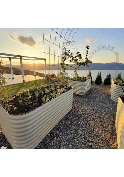 Yükseltilmiş Bahçe Yatağı Seti Metal 195x60x43cm Modüler Sebze Yatağı 6 Farklı Kurulum Bej