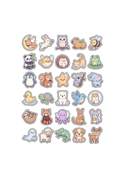30 Adet Pastel Sevimli Hayvan Sticker Seti - Laptop Defter Ajanda Çok Renkli