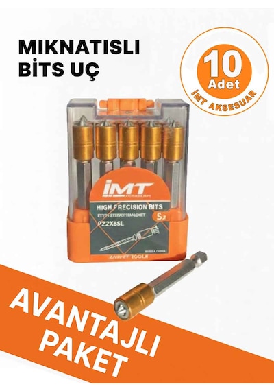 İmt Aksesuar Mıknatıslı Bits Uç 10 Adet Ph2 65 Mm Yıldız Vida Tutucu Sökme Yıldız Matkap Vidalama Ucu S2 Çeliği