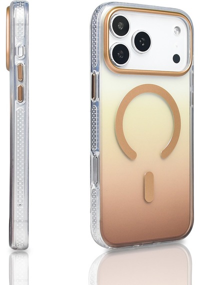 Apple Uyumlu iPhone 17 Pro Max Kılıf Transparan Renk Geçişli M-safe Şarj Özellikli Toros Kapak Gold